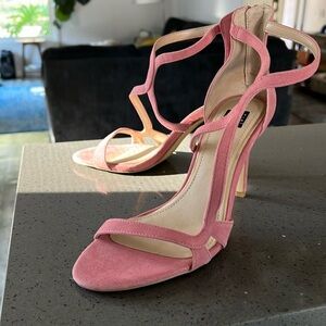 Pink suede heeled sandals